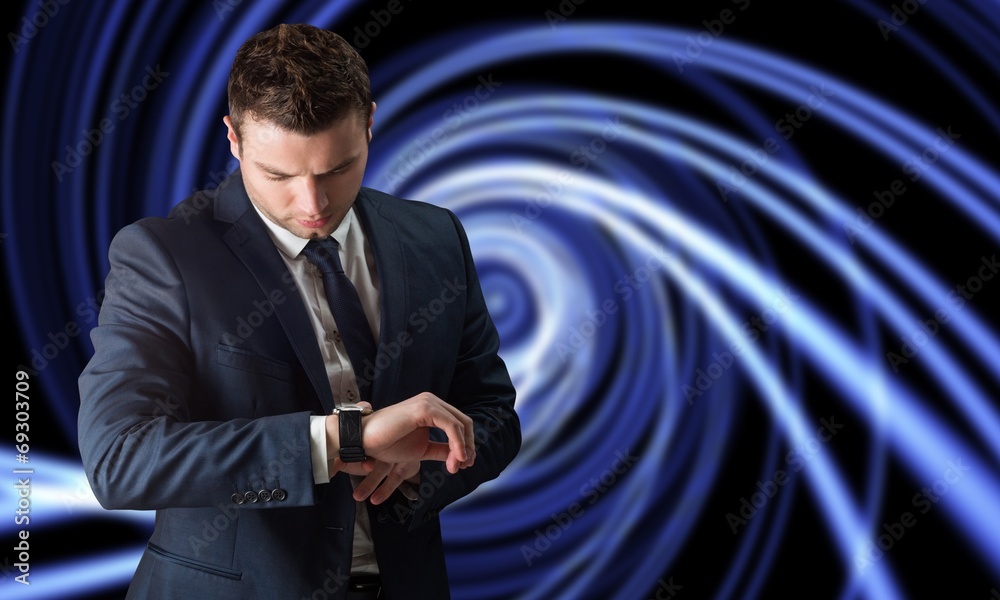 Poster composite image of handsome businessman checking the time
