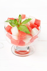 Dessert with watermelon and melon slices