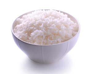 bowl full of rice on white with clipping path