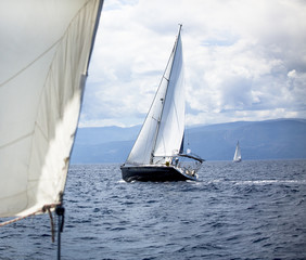 Fototapeta premium Sailing in the wind through the waves. Luxury yachts..