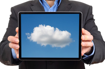 cloud computing concept - using cloud services on tablet