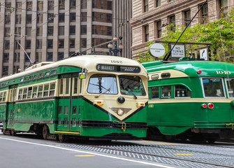 Naklejka na ściany i meble Street of San Francisco with an old fashioned trams