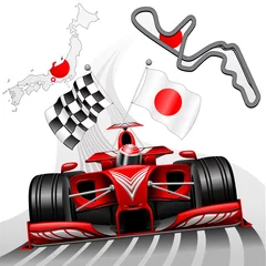 Wall murals Draw Formula 1 Race Car GP Suzuka Japan