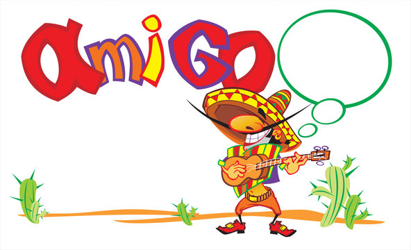 Amigo. Mexican song. Mexican singing on the background of cacti