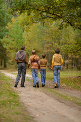 Family in forest