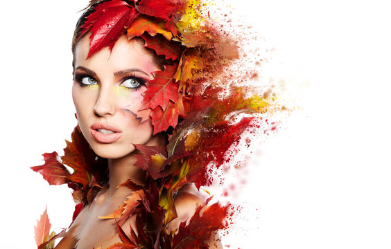 Autumn Woman portrait with creative makeup