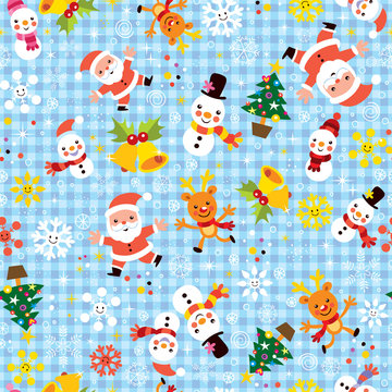 Christmas Santa snowflakes winter seamless pattern