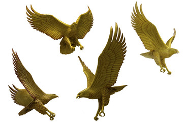 Golden eagles statue with big expanded wings
