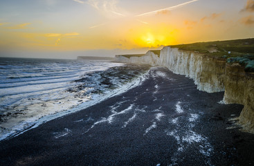 White cliffs at English Coast at sunset