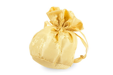 Gold christmas bag with present