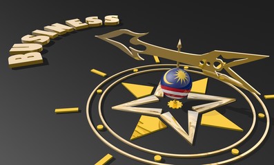 golden compass with malaysia flag pointing word business