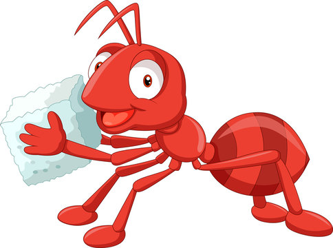 Cartoon red ant carrying sugar