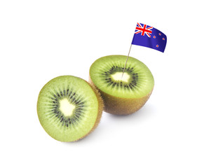 Kiwi fruit and flag on white background