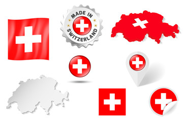 Obraz premium Set of flags, maps etc. of Switzerland - isolated on white