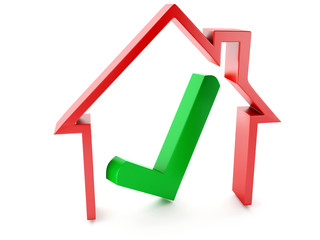 house and check mark on white background