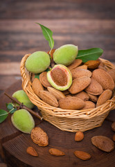 Fresh almonds in the basket