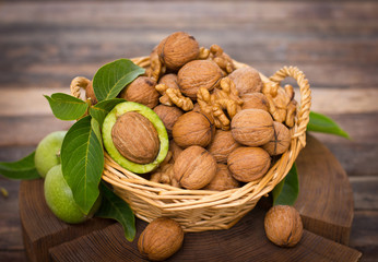 Fresh walnuts in the basket