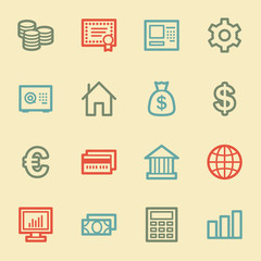 Money web icons, retro color