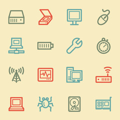 Computer components web icon set 2, retro color