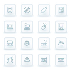Computer components web icon set 1, white square buttons