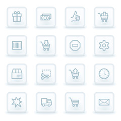 Shopping cart web icons,  white square buttons