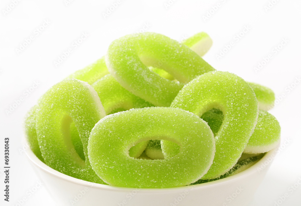 Sticker sour gummy apple rings