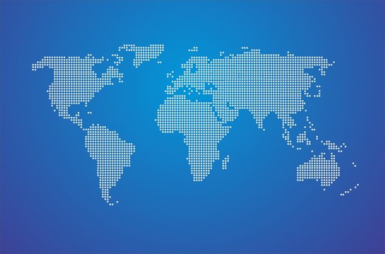 Dotted Map of the World white dots with blue background fill