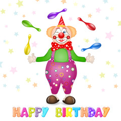 Cute happy birthday card with fun clowns