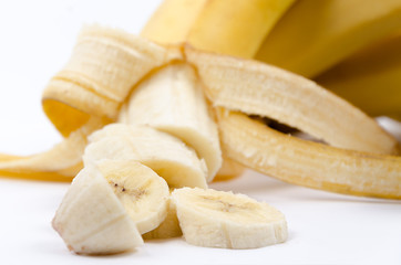 Fototapeta na wymiar Sliced Banana on White