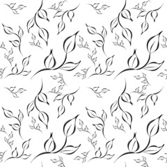 Seamless background with black watercolor leaves