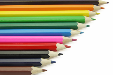 colorful pencils on white background
