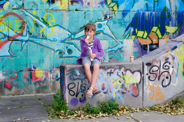 little girl and graffiti