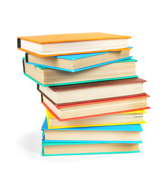Multi-coloured books. On white background.