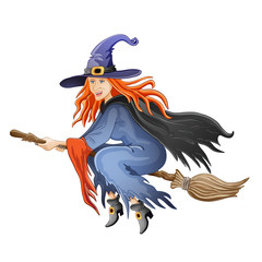 Illustration of Halloween witch flying on broom