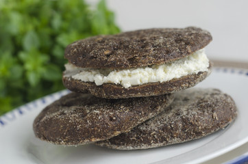 Loafs of rye bread with cream cheese