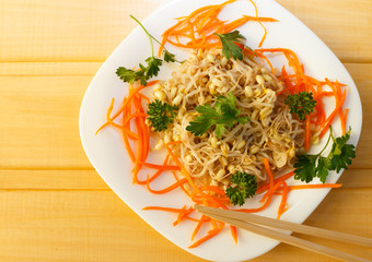 soy sprouts salad with carrots and parsley