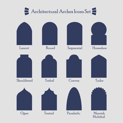 Fototapeta Set of common types of architectural arches silhouette icons obraz
