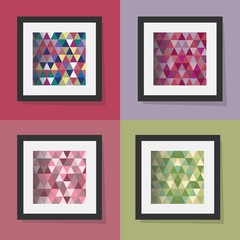 Colorful decoration frames with triangle seamless patterns set