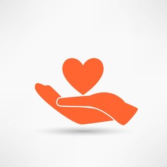 Hands and heart. Icon of kindness and charity