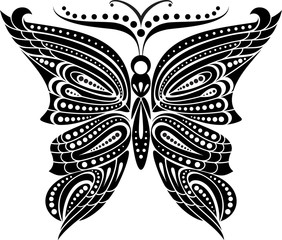 Silhouette butterfly with open wings tracery