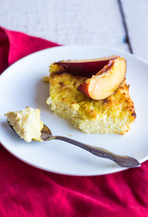 sweet cottage cheese casserole with pasta and peaches