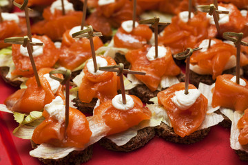 canapes with red fish, cream cheese