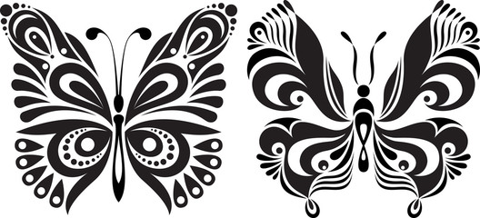 Delicate butterfly silhouette. Drawing symmetrical image
