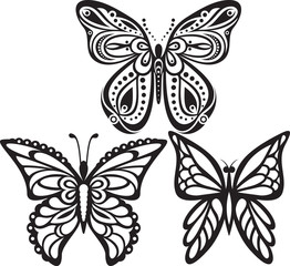 Symmetrical silhouettes butterflies with open wings tracery