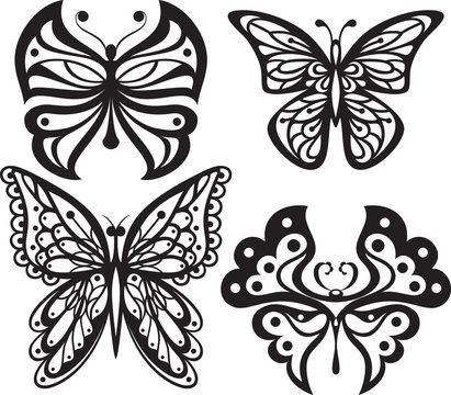 Symmetrical silhouettes butterflies with open wings tracery.