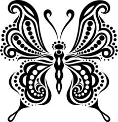 Delicate butterfly silhouette. Drawing of lines and points