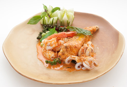 Seafood plate with prawn and octopus