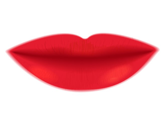 Female lips with bright lipstick on white. Isolated image. Illus