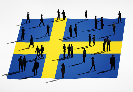 Multiethnic Group of People with Swedish Flag