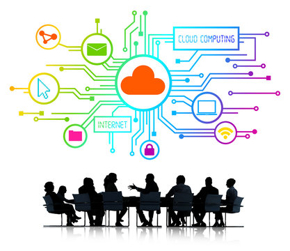 Silhouettes of Business People Cloud Computing Concepts